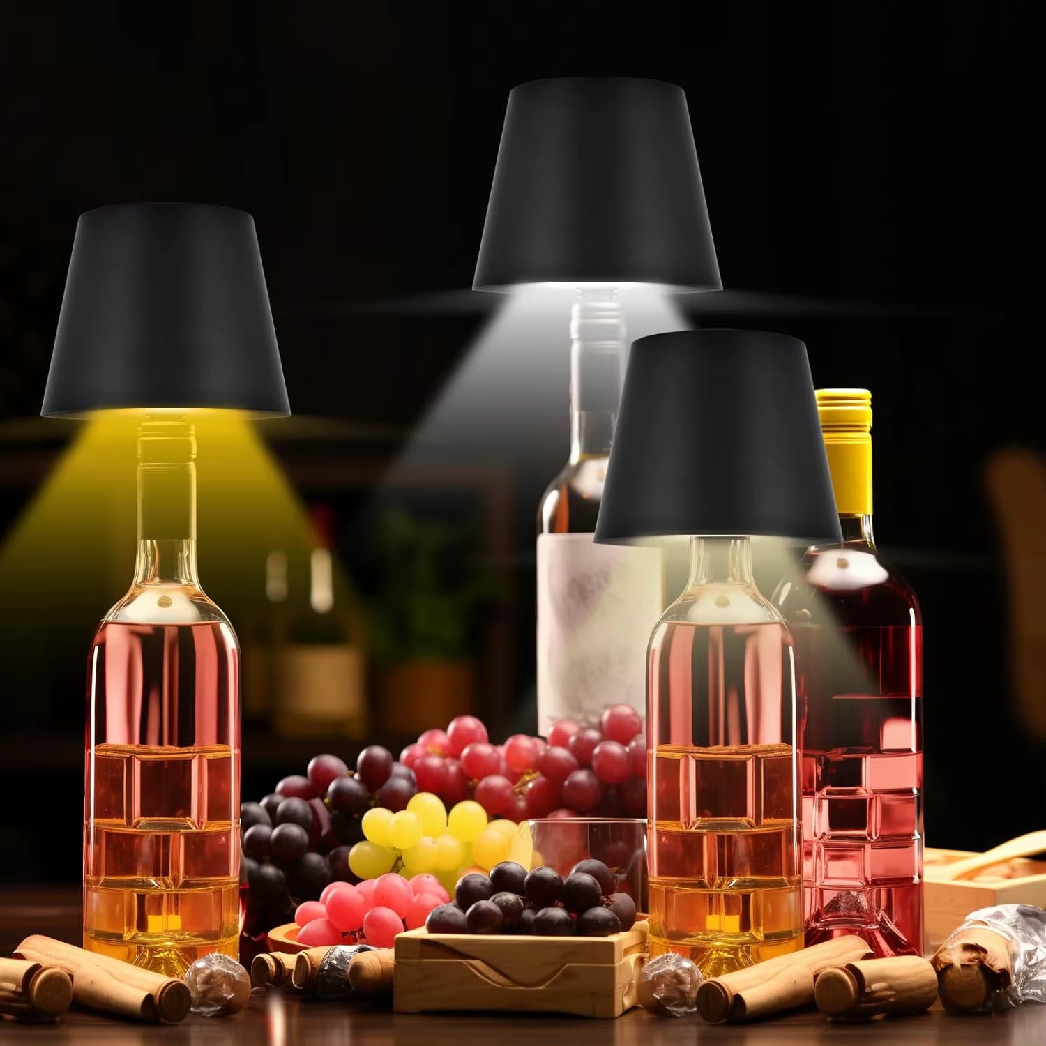 Wireless Bottle Table Lamp Touch Control of 3 Colors and Stepless Dimming Night Lamp for Bar Wine Bottles Decor Desk Lights