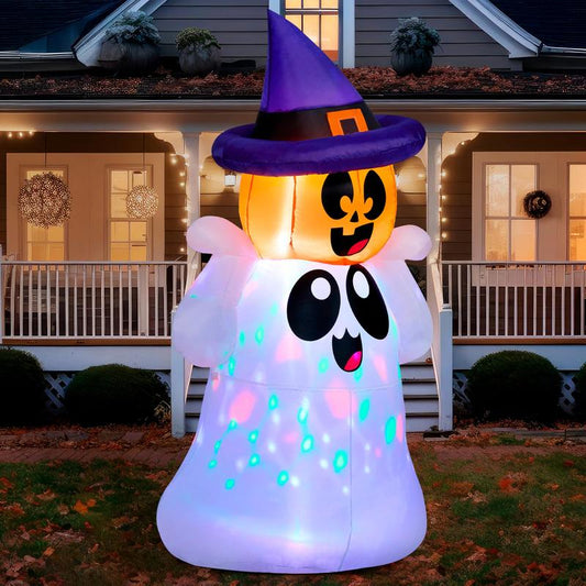 5 FT Tall Halloween Inflatable Outdoor Decoration, Inflatable Yard Decoration Ghost with Colorful LED Lights, Inflatable Ghost with Pumpkin Witch Hat, Suitable for Outdoor Decoration Ornaments Tiktokshopbacktoschool